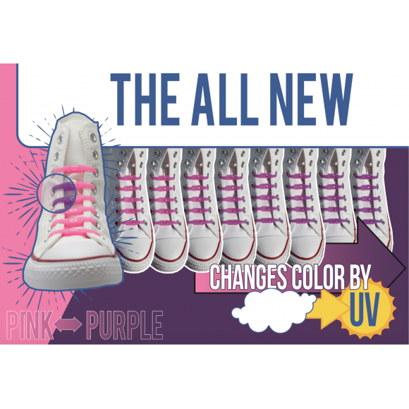 Sznurówki silikonowe bez wiązania - zmieniające kolor UV różowe fioletowe Elastyczne Holenderskie